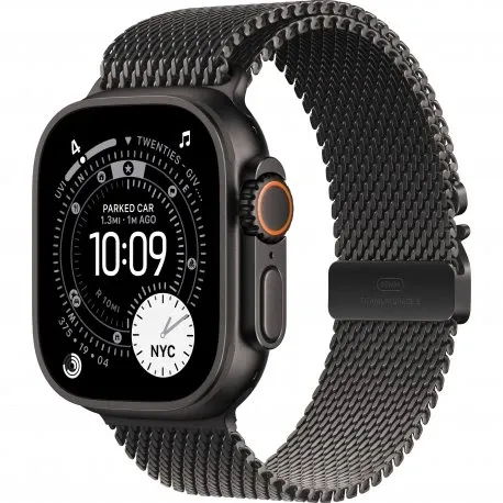 Apple Watch Ultra 3 49mm (GPS+LTE) Black Titanium Case with Black Titanium Milanese Loop - Medium