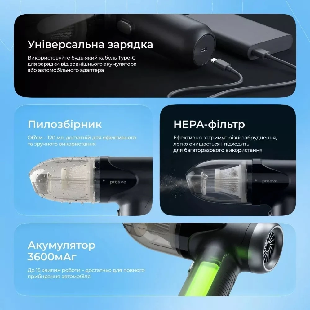 Акумуляторний пилосос Proove Void Assistant V1 Black (PAVS15001201)