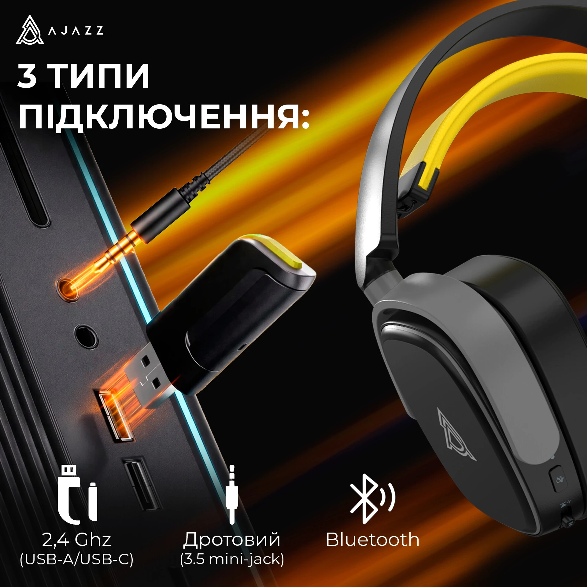 Bluetooth-гарнітура Ajazz AHM09 MAX 3-Mode Black (AHM09-MAX-BGY)
