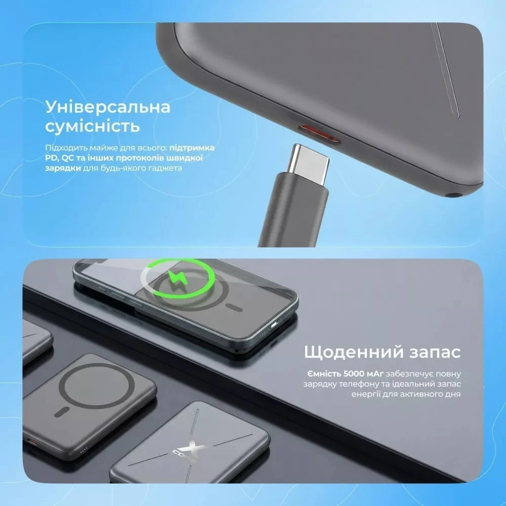 Універсальна мобільна батарея Proove X-Core 20W 5000mAh Gray (PNXC20010003)