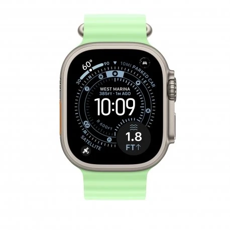 Ремінець Ocean Band для Apple Watch 49mm Neon Green Ocean Band - Natural Titanium Finish (MGCF4)